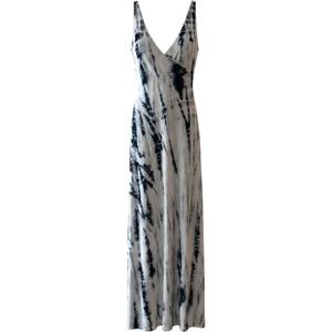Tie Dye Maxi Dress L White Blue Sleeveless Beach Hippie Boho Sundress Festival‎